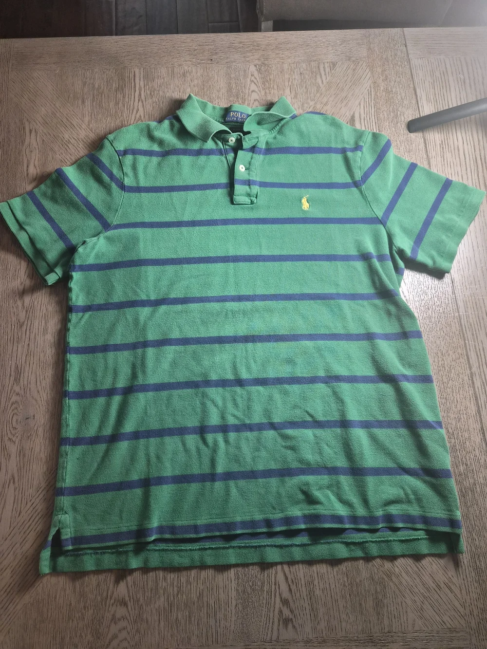 Ralph Lauren Green Polo with Navy Stripes and Yellow Pony
